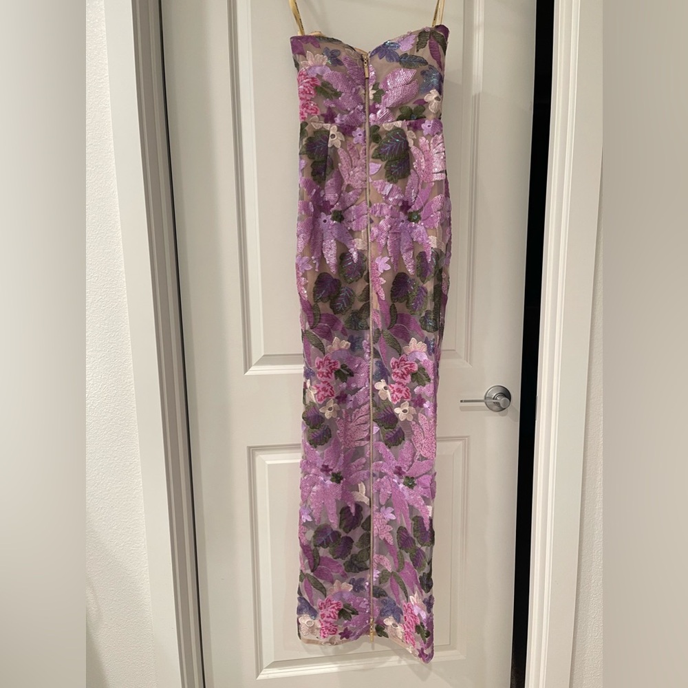 NWOT BRONX AND BANCO Dahlia Strapless Floral-Embroidered Sequin Gown - Picture 11 of 16